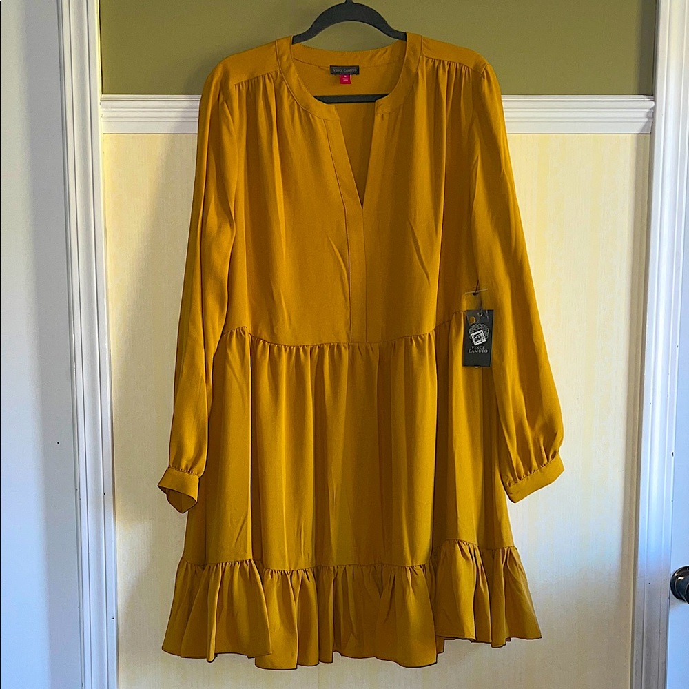 New Vince Camuto Golden Long Sleeve Dress XL Fall Winter Honey Pot